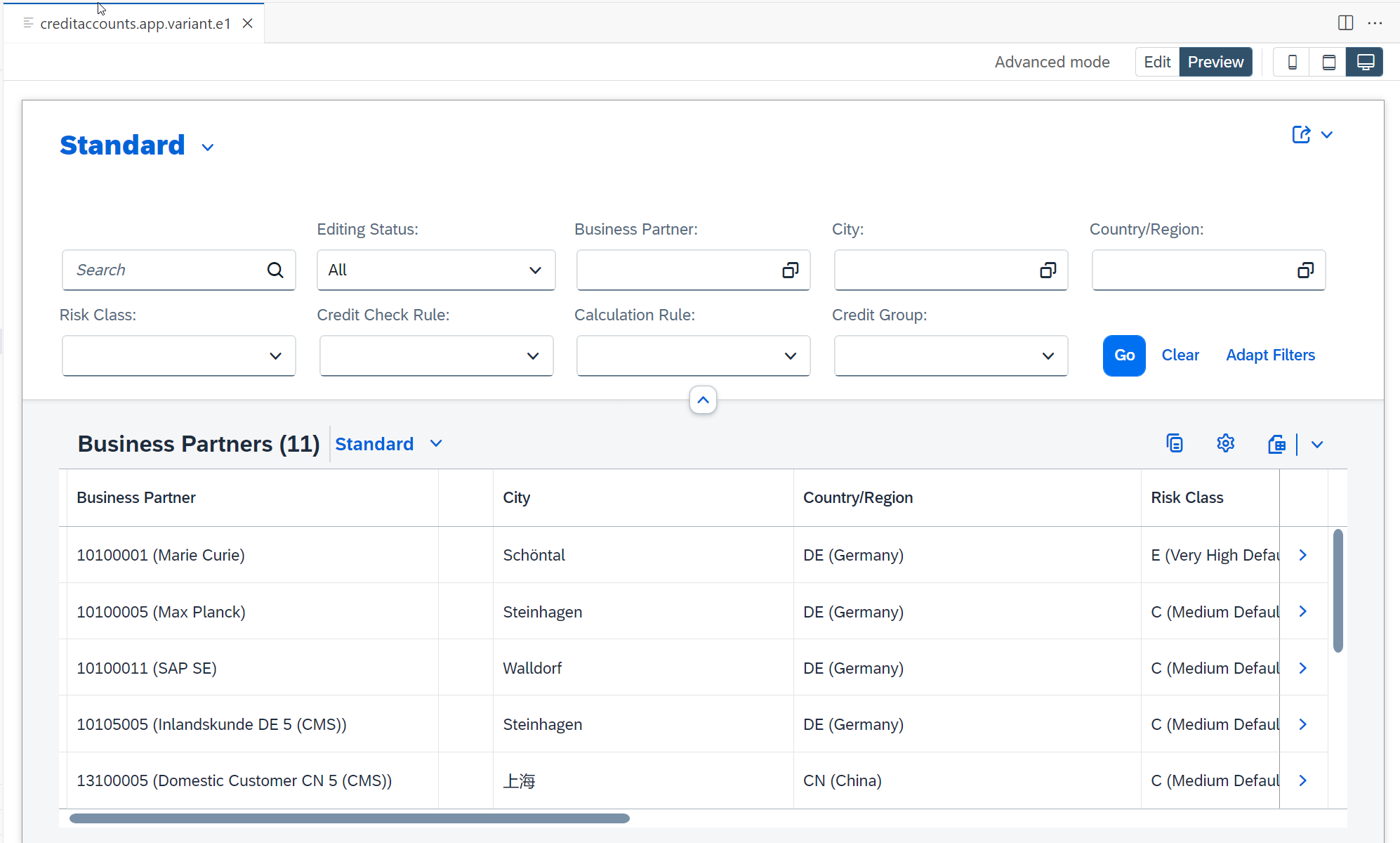 List Report: Select Business Partner